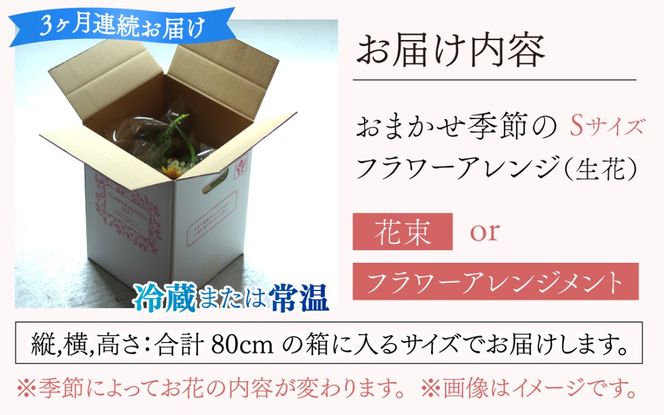 【定期便3回】母の日アレンジok おまかせ季節のフラワーアレンジ（生花）Ｓサイズ×3ヶ月【母の日申込期日：4/26（日）まで】【母の日発送予定日：～5/11（月）まで】お好み 日時指定可能