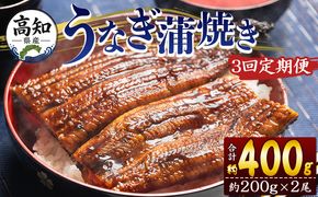 うなぎ 定期便 3回 蒲焼き 約200g 2尾 3回 高知県産 養殖 魚介 国産 海鮮 魚 かばやき 鰻 ウナギ 惣菜 おかず お手軽 加工品 加工食品 冷凍 Wfb-0050
