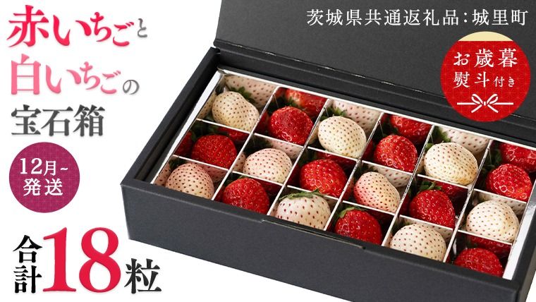 [ お歳暮 熨斗付 ]赤いちごと白いちごの宝石箱 18粒[12月から発送開始](茨城県共通返礼品 [いちご]:城里町産)いちご 苺 イチゴ 白いちご 白イチゴ 宝石箱
