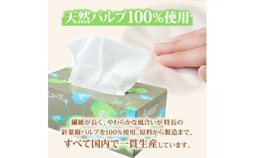 アミューズボックスティッシュ 400枚 200組 30個入り 無地 無香料 花柄パッケージ 業務用 天然パルプ100% 日本製 