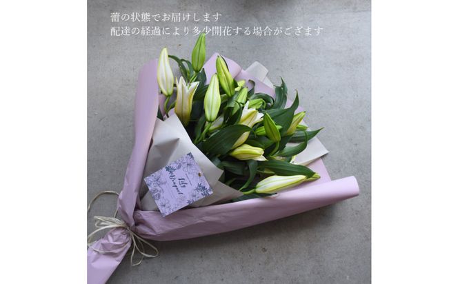 【母の日】カサブランカ５本とグリーンの花束＜お届け日：2026年5/4～5/10 当店おまかせ ＞母の日カード付き【 母の日 ギフト アレンジ 花 贈り物 大阪府 門真市 】 272230_BG128