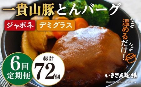 【全6回定期便】一貴山豚 とんバーグ 12個（ 6個 × 2種 ） 糸島市 / いきさん牧場 [AGB014]