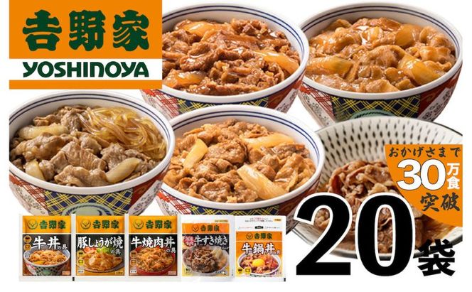吉野家 人気5種 20袋 セット 詰め合わせ 冷凍 牛丼 レトルト 丼の具 レトルト食品 非常食 防災食 新潟 十日町市