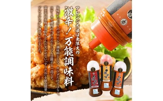 ドレッシング ソース 激辛味 3種 セット 各200ｇ 詰め合わせセット 名物 すりだね 焼肉のたれ 旨辛 辛口 BBQ キャンプ サラダ 調味料 人気 ドレッシング 山梨 富士吉田