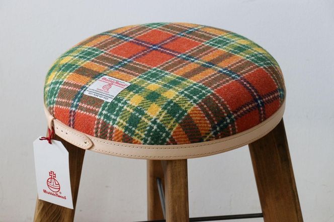 ハイスツール 【オレンジ＆グリーンチェック】HARRIS TWEED（ハリスツイード）家具 Z110VC03