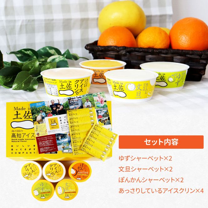 【CF-R7hbk】TKA014　Made in 土佐のアイスクリンと柑橘シャーベットセット／高知を代表する素朴で懐かしい味のアイス「アイスクリン。」と土佐文旦・ゆずなどの柑橘類のジューシーな味わいの3種を組み合わせたギフトセット。2022 食べ物 詰め合わせ プレゼント 人気