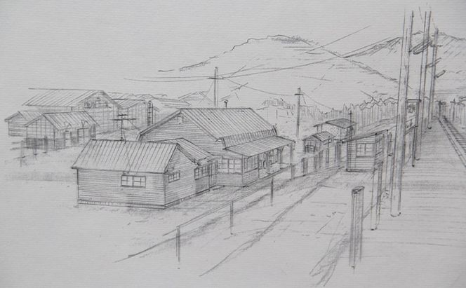 映画「鉄道員（ぽっぽや）」ロケセットデザイン画（複写）【幌舞駅（幾寅駅）裏】 北海道 南富良野町 デザイン画 映画 鉄道員 ぽっぽや インテリア 地域のお礼の品 絵画 