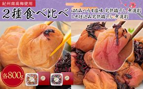 紀州南高梅使用 2種食べ比べ はちみつ うす塩味 完熟梅干し・しそ仕込み完熟梅干し 無選別 各約800g ［TM213］ 303446_XH92266