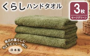 005A798 くらしハンドタオル 3枚 セージグリーン【泉州タオル たおる 国産 吸水 普段使い シンプル 日用品 家族 ファミリー】