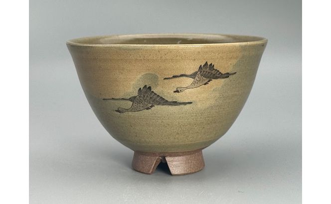 虫明焼 窯変雁の絵茶碗(黒井千左 作) 工芸品 食器 茶碗 お茶碗