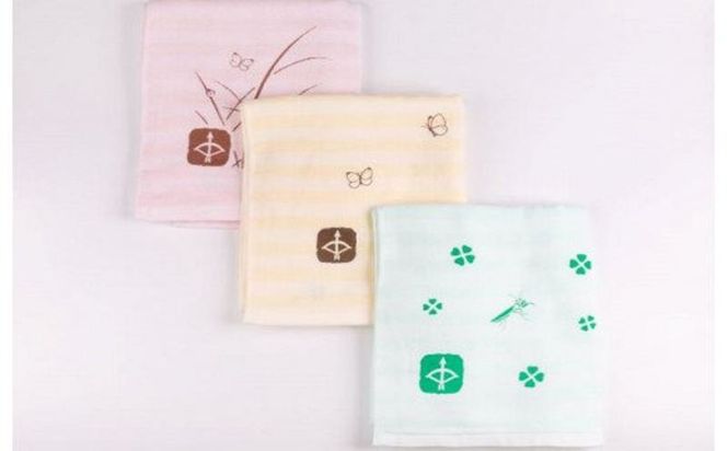 099H344 【スピード発送】JAPAN madeガーゼタオル 3枚セット(カラーボーダー)