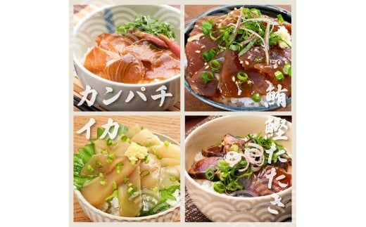 【6回定期便】海鮮漬け丼の素（7種×各1P）セット サバ 鯖 タイ 鯛 ブリ 鰤 カンパチ マグロ 鮪 イカ カツオ 鰹 たたき 海鮮丼 新鮮 魚 おかず おつまみ 惣菜【企業組合　宇佐もん工房】 [BQAB006]