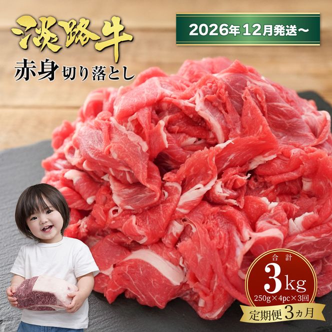 【定期便3ヶ月2026年12月発送～】淡路牛赤身切り落とし 1kg（250ｇ×4PC）赤身
