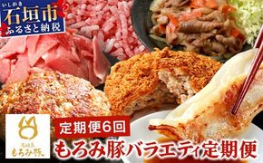 定期便 6回配送 もろみ豚 バラエティ定期便 【 沖縄 石垣 6ヵ月 精肉 細切れ こま切れ 小間切れ 切り落とし ミンチ ハンバーグ メンチカツ 餃子 豚肉 肉 惣菜 総菜 頒布会 もろみ みそ漬け 味噌漬け おかず 】AH-22-1