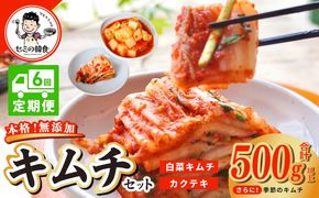 G3999 【定期便】韓国人が作る！無添加・砂糖不使用のキムチセット500g+おまけ季節のキムチ100g 全6回【本場 韓国 きむち 人気 無添加 韓国料理 惣菜】