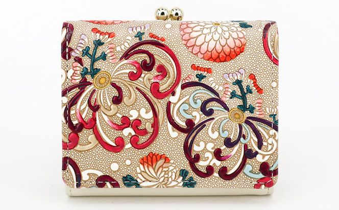 【文庫屋大関】三つ折りミニ財布　乱菊（赤紫）【皮革工芸品】 ファッション 小物 民芸品 お札 カード 小銭 手のひらサイズ コンパクト 大人かわいい 牛革 手作り 国産 