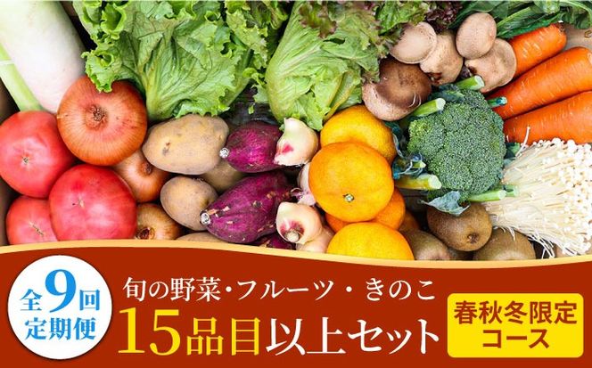 【春秋冬限定コース】豪華！野菜 果物 きのこセット 15品目以上 9回定期便 / 野菜定期便 やさい定期便 フルーツ 果物 キノコ 詰め合わせ / 南島原市 / 吉岡青果[SCZ024]