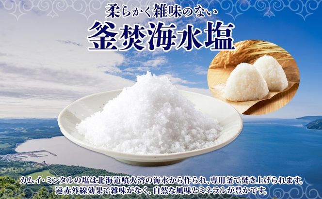 北海道 噴火湾 窯焚自然塩 カムイ・ミンタルの塩 4種 ギフト セット プレーン 淡雪 がごめ昆布 黒胡椒 瓶 瓶詰 自然塩 塩 ソルト おにぎり 東洋炉材 送料無料 食卓 味付け 