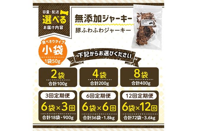 a1052 《容量・配送が選べる》＜保存料・着色料 不使用＞愛犬用無添加 豚ふわふわジャーキー(2袋・4袋・8袋・3回定期便・6回定期便・12回定期便)【Nフードサービス】姶良市 豚 ジャーキー 犬 ドッグ ペット フード エサ おやつ ごはん 間食 ご褒美 ペット関係