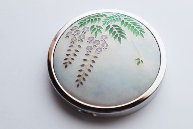七宝焼のコンパクトミラー【有線 藤の花】