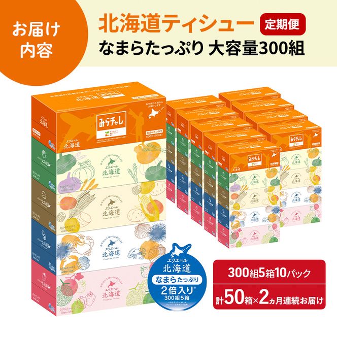 【2ヵ月連続お届け・計100箱】エリエール 北海道 ティシュー なまらたっぷり 300組5箱 10パック 大容量 まとめ買い 防災 常備品 備蓄品 消耗品 日用品 生活必需品 赤平市