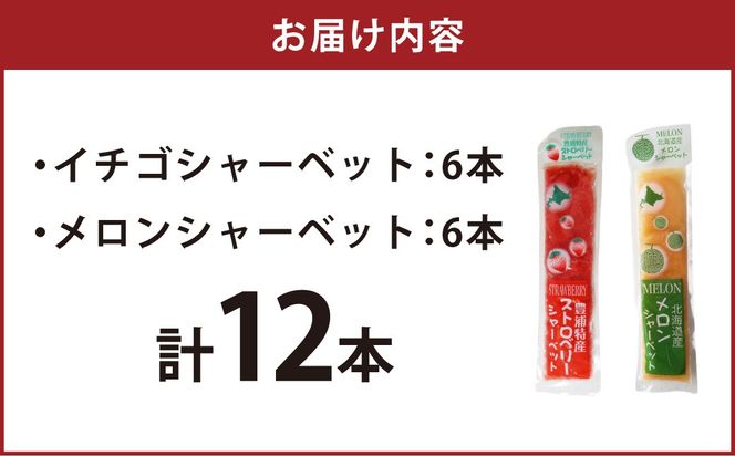 北海道 豊浦町 いちご・メロンのシャーベット 6本×2種 