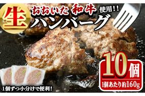 おおいた和牛 生 ハンバーグ (計1.6kg・160g×10個) 牛肉 肉 生ハンバーグ 惣菜 おかず 黒毛和牛 和牛 ブランド牛 冷凍【HE08】【(株)吉野】