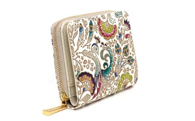 【文庫屋大関】二つ折りファスナーミニ財布 孔雀【皮革工芸品】財布 二つ折り 小物 お札 カード 小銭 コンパクト 牛革 手作り 日本製 墨田区 東京都