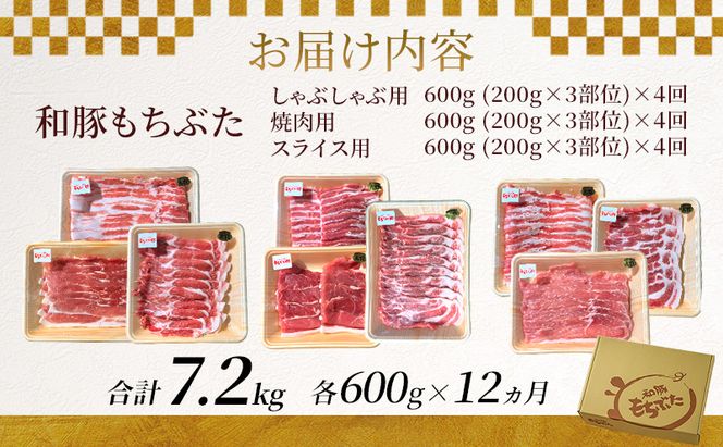 和豚もちぶた 12ヵ月定期便 計7.2kg しゃぶしゃぶ 焼肉 スライス 豚バラ 肩ロース モモ