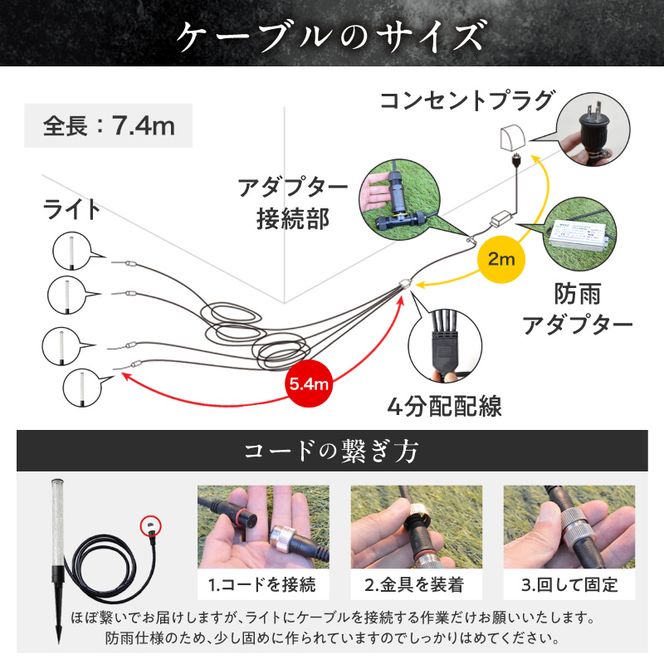 工事不要で手軽に設置！光の柱が庭を華やかに！高級感あるクラッシュガラスのLEDガーデンライト|でんらい GP004-4SET ［172C32］ LED ガーデンライト 照明 4本 ライト 埋め込み 庭 ストリングライト スパイク式 庭ライト 庭園灯 ライトアップ エクステリア アプローチ 屋外 ポール 防水 工事不要 コンセント おしゃれ 愛知県 小牧市 送料無料