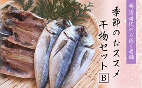 季節のおすすめ干物セットB 三重県紀宝町産 ※季節によって内容が異なります / ひもの 干物 みりん干し 開き 丸干し 詰め合わせ イカ さんま カマス しらす いわし【ems003】