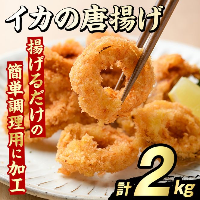イカの唐揚げ(計2kg) いか イカ 唐揚げ 揚げ物 からあげ おかず おつまみ 惣菜 リピート 魚介類 海産物 冷凍 加工品 国内加工 簡単調理 【グローバルフーズ】akn061-20