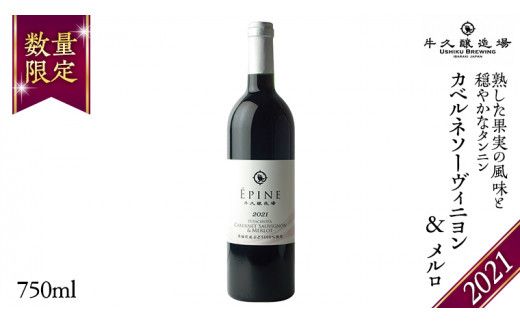 【 数量限定 】エピヌ カベルネソーヴィニヨン ＆ メルロ 2021 茨城県産 牛久醸造場 日本ワイン 赤ワイン 750ml × 1本 やや辛口 ミディアムボディ お酒 贈り物 ドライプルーン [BJ016us]