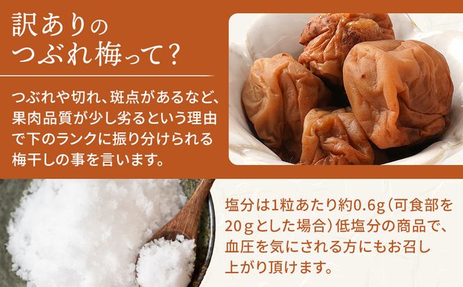 訳あり 無添加 梅干し 紀州梅香の減塩3%つぶれ梅 約1kg(500g× 2) 中~大粒 はねだし梅 紀州南高梅 産直) 3-G［KU3］ 303446_ED90002
