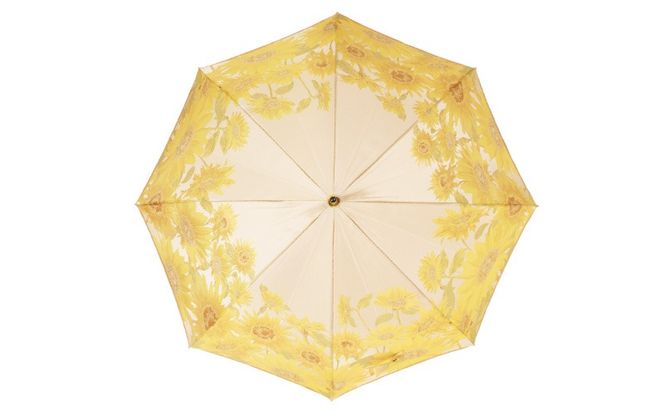 CB043【槙田商店】晴雨兼用折りたたみ傘　絵おり　向日葵　ベージュ
