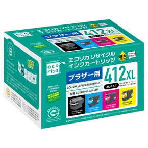 エコリカ【ブラザー用】LC412XL-4PK 互換リサイクルインク (型番：ECI-BR412XL-4P)　ブラザー リサイクル インク 互換インク カートリッジ インクカートリッジ カラー オフィス用品 プリンター インク 山梨県 富士川町