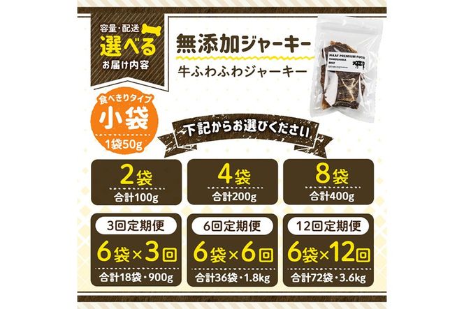 a1051 《容量・配送が選べる》＜保存料・着色料 不使用＞愛犬用無添加 牛ふわふわジャーキー(2袋・4袋・8袋・3回定期便・6回定期便・12回定期便)【Nフードサービス】姶良市 牛 ジャーキー 犬 ドッグ ペット フード エサ おやつ ごはん 間食 ご褒美 ペット関係
