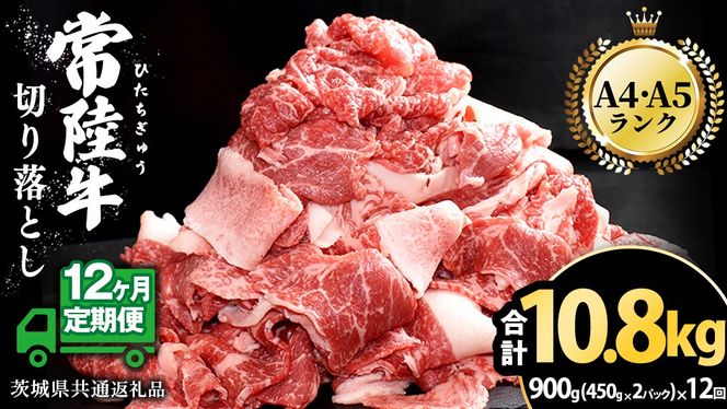 【 12ヶ月 定期便 】『 常陸牛 』 切り落とし 900g（450g×2パック） 牛肉 国産 牛 肉 切り落とし肉 切落し 小分け お肉 A4 A5 ブランド牛 黒毛和牛 和牛 国産黒毛和牛 国産牛 すき焼き すきやき ( 茨城県共通返礼品 )