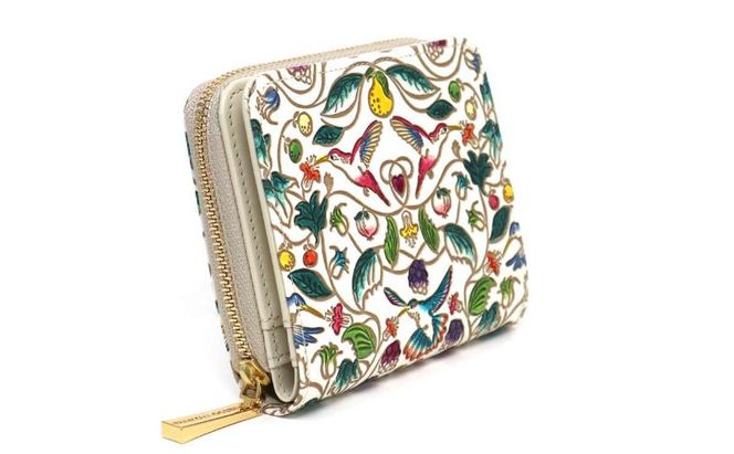 【文庫屋大関】二つ折りファスナーミニ財布 ハチドリの憂鬱【皮革工芸品】財布 二つ折り 小物 お札 カード 小銭 コンパクト 牛革 手作り 日本製 墨田区 東京都