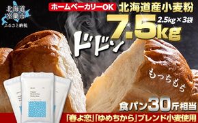 北海道産 「春よ恋」「ゆめちから」ブレンド小麦粉 パウダースノー（パン用強力粉）7.5kg MROBI011