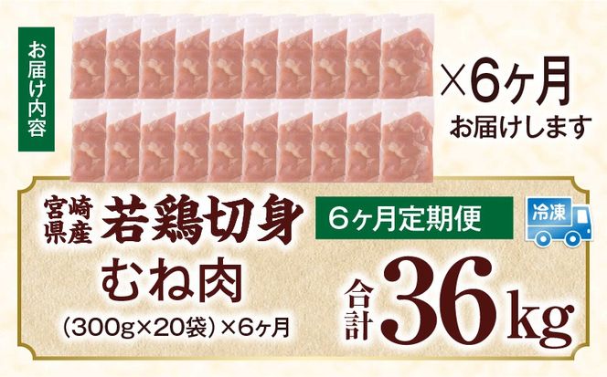宮崎県産 若鶏切身 むね肉 6kg（300g×20袋）【6か月定期便】