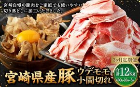 【3ヶ月定期便】＜宮崎県産豚 ウデモモ 小間切れ 400g×10袋（10袋×3回）＞ お申込みの翌月下旬頃に第一回目発送（12月は中旬頃） 豚肉 お肉 肉 新生活応援 卒業祝い 就職祝い 入学 卒業 お花見 引越し【c1378_mc_x4】