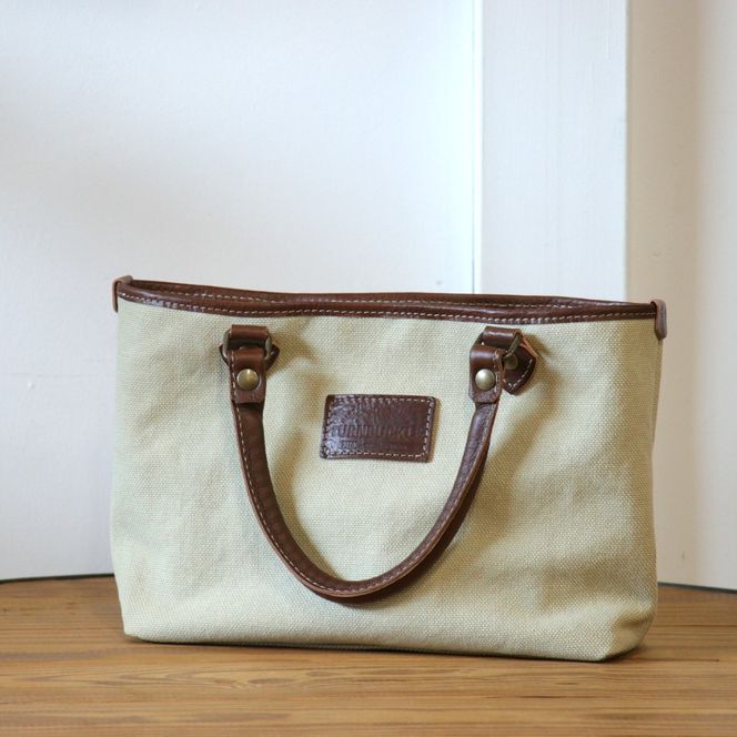 【サンドベージュ】MT-03 帆布×革 クラシカルな雰囲気のミニトートバッグ  Z129VC01