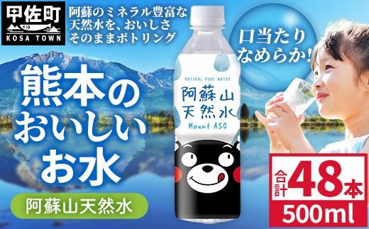 熊本のおいしいお水 阿蘇山天然水 500ml×48本（2ケース）（共通返礼品・御船町） - 天然水 水 飲料水 ミネラルウォーター 箱買い まとめ買い ペットボトル 飲料 ウォーター 軟水 防災グッズ 防災 備蓄 ローリングストック ストック 熊本県