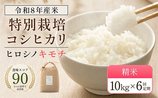 令和8年度　新米 【6回定期】特別栽培米 コシヒカリ ヒロシノキモチ 精米 10kg 総計60kg ブランド米 銘柄米 国産 お米 日本米 ギフト 贈り物 備蓄 防災 食品 陽咲玲 F6T-1035