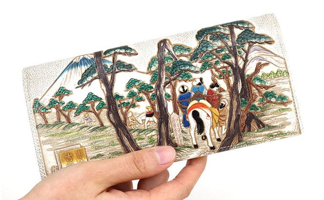 【文庫屋大関】スッキリ大人の財布　束入れ　浮世絵　吉原【皮革工芸品】 ファッション小物 手作業 手塗 