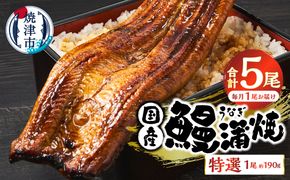 a60-043　【定期便 5回】特選 国産うなぎ蒲焼定期便 約190g×5回