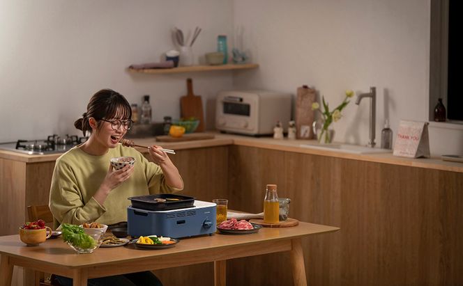 カセットコンロ 減煙 焼肉 減煙焼肉カセットコンロ IGC-GY1 アッシュネイビー アイリスオーヤマ グリル 卓上 コンロ カセットボンベ ガス 煙が少ない 防災 備蓄 停電 食欲の秋特集 