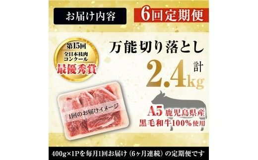 【定期便全6回】＜A4・A5等級＞黒毛和牛堪万能切り落とし肉 計2.4kg（400g×1P・全6回） t0072-005