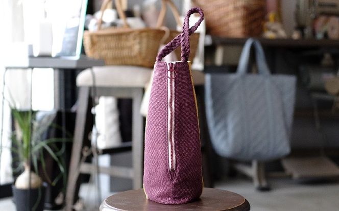 経浮花織 ワインバッグ 葡萄 (青色・黄色織物) ボトルバッグ ワインケース ワインクーラー 保冷 おしゃれ 沖縄市 / FABRIC SHOP MINAMI[BCCS003-03]